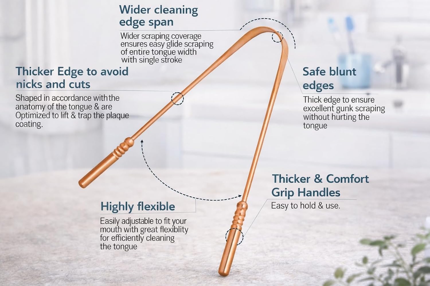 Kosha Ayurveda Copper Tongue Scraper Cleaner | Perfect Surgical Tongue Scraper | Best Remedy for Bad Breath | Maintains Oral Hygiene | Thick Safe Blunt Edges | Flexible Handle and Comfortable Grip (Pack of 1) - Image 4