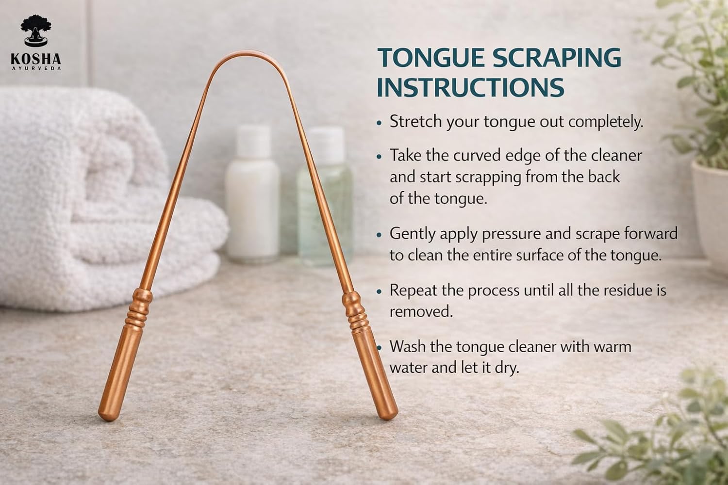 Kosha Ayurveda Copper Tongue Scraper Cleaner | Perfect Surgical Tongue Scraper | Best Remedy for Bad Breath | Maintains Oral Hygiene | Thick Safe Blunt Edges | Flexible Handle and Comfortable Grip (Pack of 1) - Image 5