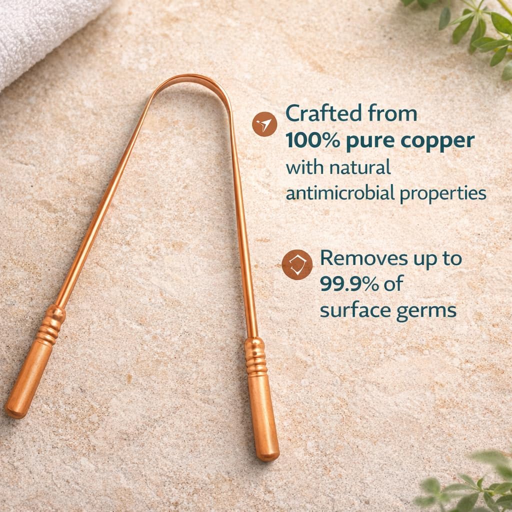 Kosha Ayurveda Copper Tongue Scraper Cleaner | Perfect Surgical Tongue Scraper | Best Remedy for Bad Breath | Maintains Oral Hygiene | Thick Safe Blunt Edges | Flexible Handle and Comfortable Grip (Pack of 1) - Image 3